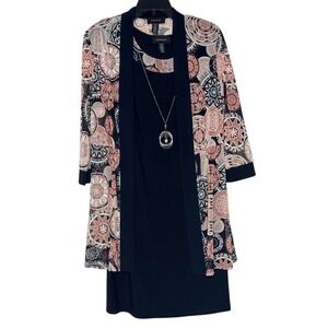 R&M Richards Women's Dress Suit Set‎ Size 8 Navy Pink Sheer Jacket